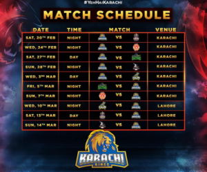 Karachi Kings PSL 6 Schedule
