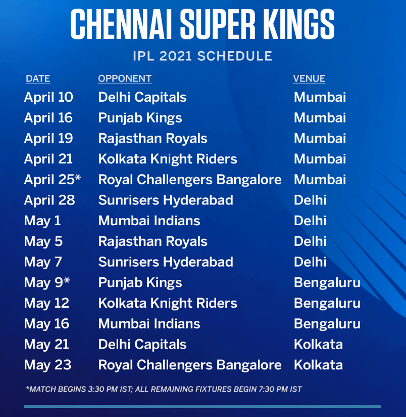 CSK IPL 2021 Schedule Image